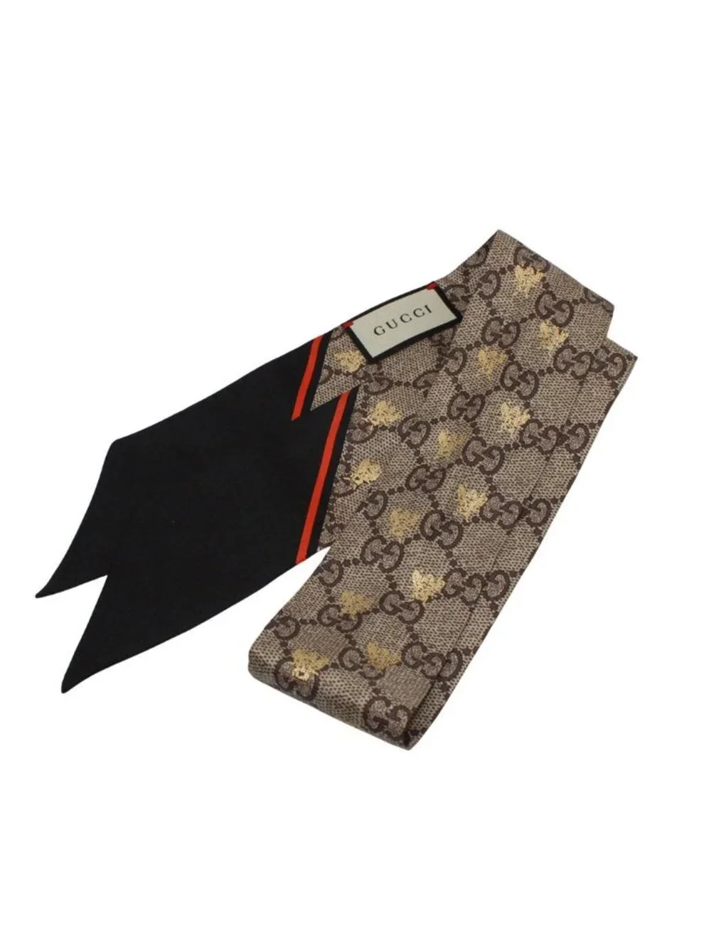 Gucci Scarf Silk GG Bee Neck Bow Gray Navy
